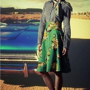 Anthropologie by Tracy Reese green floral midi skirt, size 2.